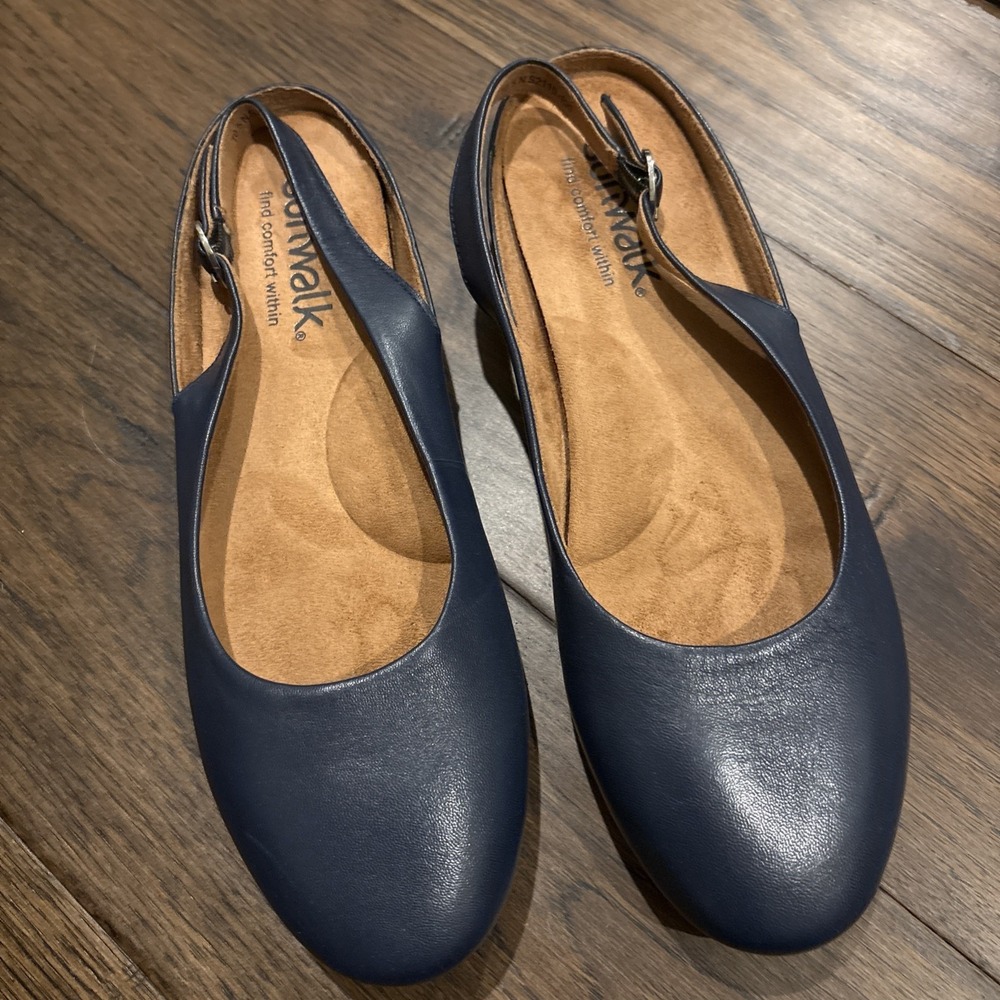 Softwalk Sandy Ballet Flats Navy Blue Leather‎ 10.5N Comfort Shoes Slingback